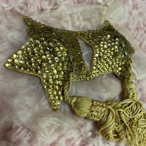 Burlesque Gold Star Rhinestone Nipple Pasties with removable Tassels